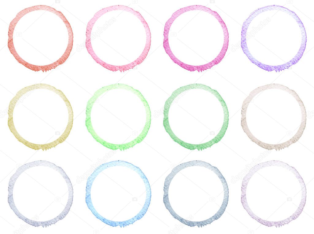 Set of Hand drawn watercolor circle frames.