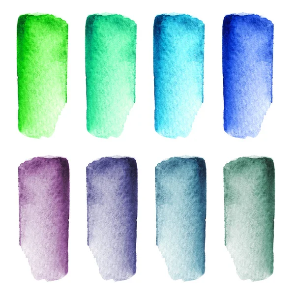 Conjunto de coloridas pinceladas de acuarela pintadas a mano aisladas sobre fondo blanco . —  Fotos de Stock