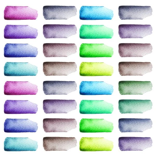 Conjunto de coloridas pinceladas de acuarela pintadas a mano aisladas sobre fondo blanco . — Foto de Stock