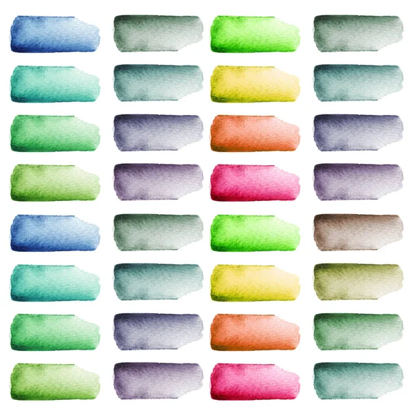 Set of colorful hand-painted watercolor brush strokes isolated on white background. — Stock Photo, Image