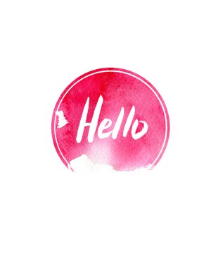 Metin Merhaba ile Grunge etiket. Pembe afiş. Retro etiket. Web sitesi dekoratif unsur. Suluboya vintage arka plan.
