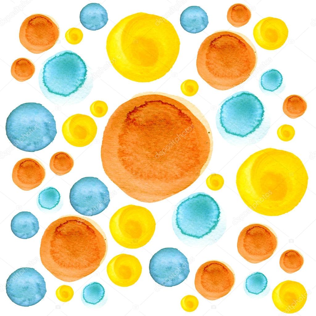 Watercolor circle texture. Round elements for design. Colored circles hand drawn background