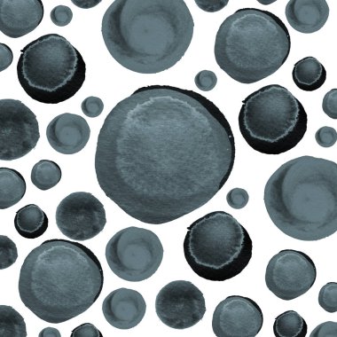 Modern arka plan gri ve siyah baloncuklar içinde suluboya boyalı. Mürekkep daireler, nokta ile soyut tek renkli desen