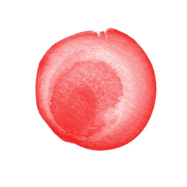 Pembe suluboya daire üzerinde beyaz izole. Yuvarlak arka plan. Kırmızı suluboya doku lekeleri. Elle çizilmiş mor spot.