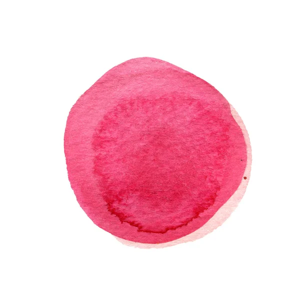 Círculo de acuarela rosa aislado en blanco. Fondo redondo abstracto. La acuarela roja tiñe textura. Punto púrpura dibujado a mano . — Foto de Stock