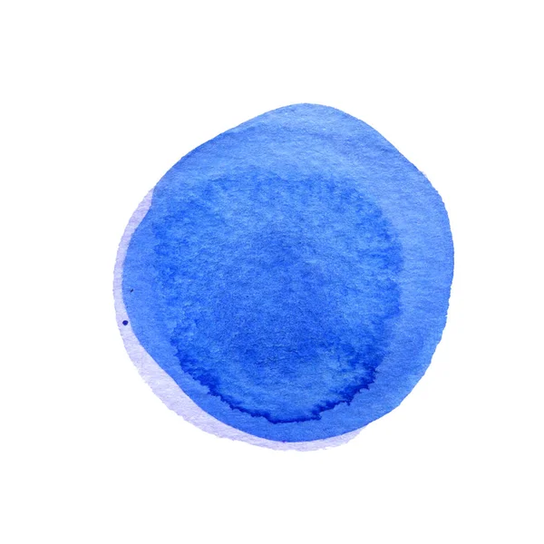 Acuarela círculo azul ultramar con bordes irregulares aislados sobre fondo blanco. Textura redonda pintada de manchas de acuarela . — Foto de Stock