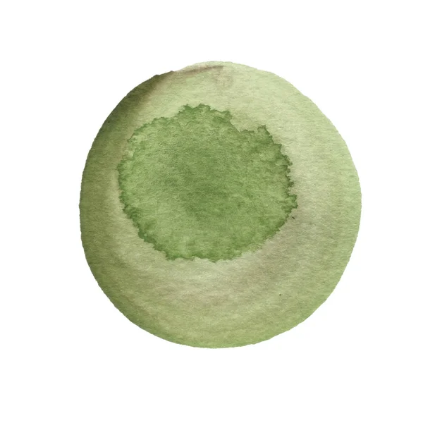 Καλέ και το σκούρο πράσινο γύρο ακουαρέλα πινελιάς που απομονώνονται σε λευκό φόντο. Ακουαρέλα λεκέδες υφή. Ελιές μονότονο χρώμα σχήμα κύκλου. Ανωμάλου, καλλιτεχνική άκρες. Χώρο για το δικό σας κείμενο. — Φωτογραφία Αρχείου