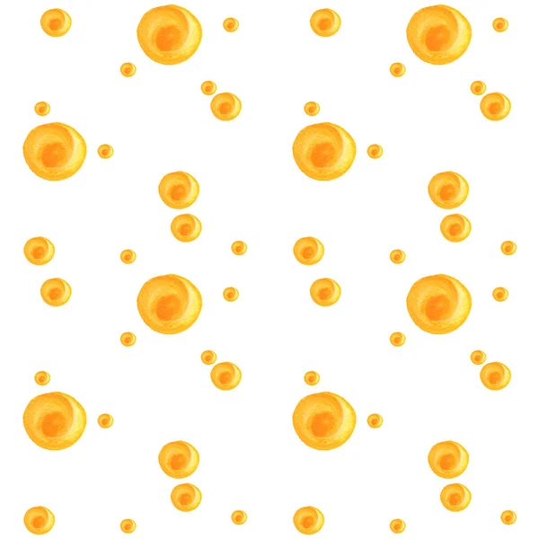 黄色のカラフルな水彩の抽象的なパターンは、異なるサイズを円します。シンプルな幾何学的図形に無造作に散らばって丸い — ストック写真