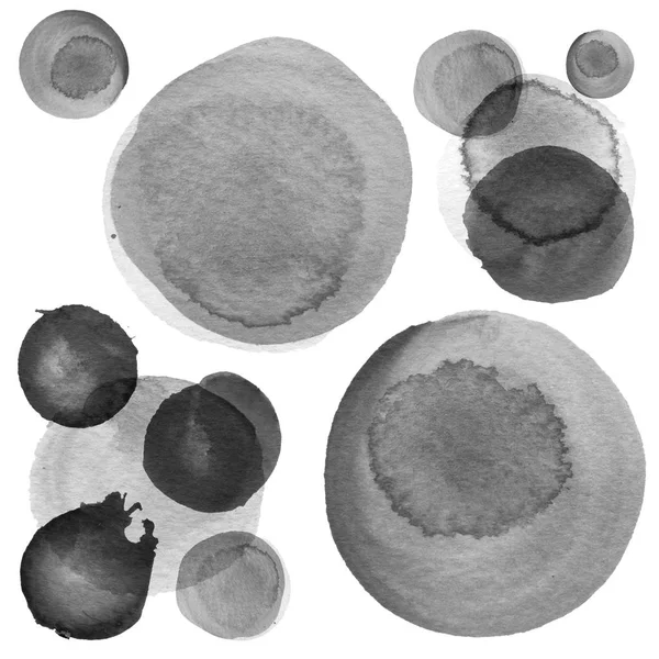 El patrón abstracto de los círculos de acuarela de colores grises diferentes tamaños. Formas geométricas redondas simples dispersas aleatoriamente —  Fotos de Stock