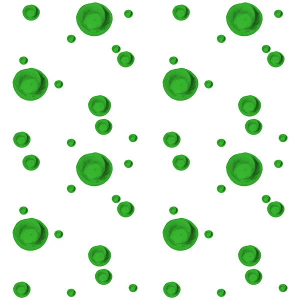 グリーンのカラフルな水彩の抽象的なパターンは、異なるサイズを円します。シンプルな幾何学的図形に無造作に散らばって丸い — ストック写真