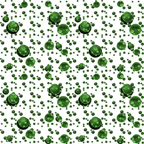 グリーンのカラフルな水彩の抽象的なパターンは、異なるサイズを円します。シンプルな幾何学的図形に無造作に散らばって丸い — ストック写真