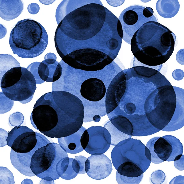 濃いパープルとネイビー ブルーの透明な泡のモダンな背景は水彩で塗ったインクのサークル、ドットのモノクロ パターンを抽象 — ストック写真