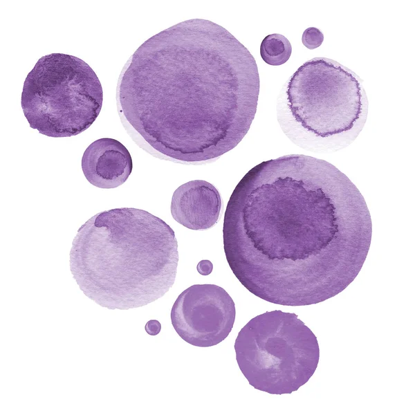 水彩のバイオレット、ラベンダー、濃い紫色の丸のセットです。水彩丸いロゴのデザイン、バナー、ポスターのための要素. — ストック写真