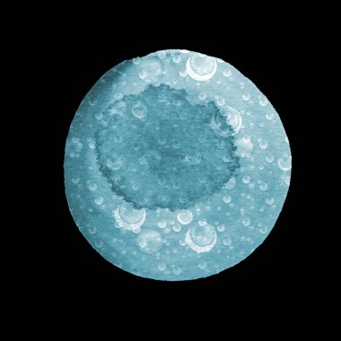 Mavi ve gri siyah bir zemin üzerine suluboya çevrelerde soyut kompozisyon. Boş alanı şablonuyla