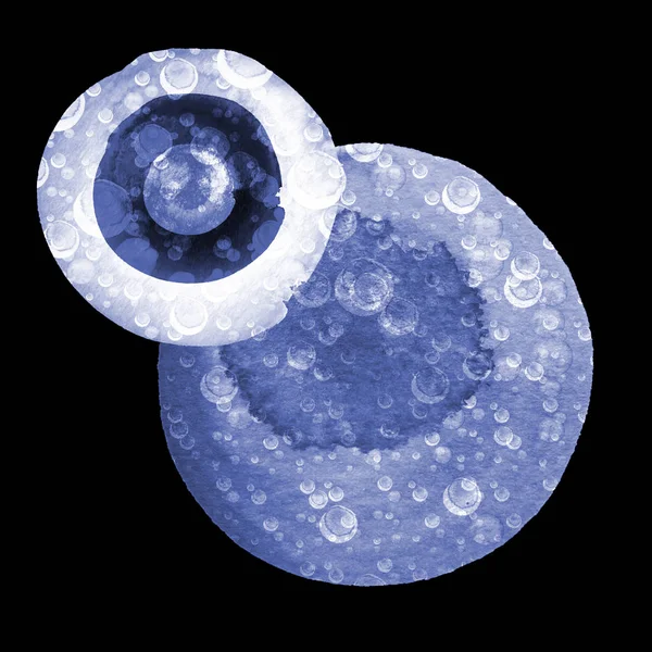 Αφηρημένη σύνθεση της υδατογραφίας κύκλους σε μπλε και γκρι σε μαύρο φόντο. Το πρότυπο με κενό — Φωτογραφία Αρχείου