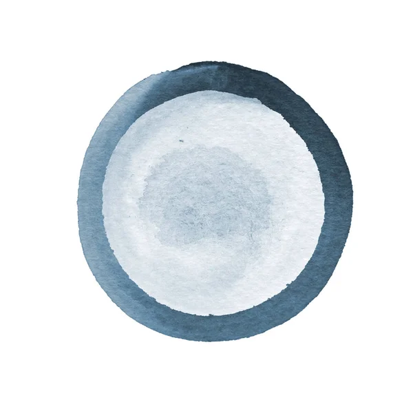 Composición abstracta de círculos de acuarela en azul y gris sobre un fondo blanco. La plantilla con espacio vacío — Foto de Stock