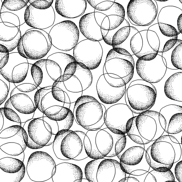브러쉬 또는 분필 도트 패턴으로 그려진된 동그라미. 흑인과 백인 기하학적 배경 — 스톡 사진