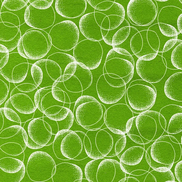 Cepillo o tiza dibujado círculos con patrón de puntos. Fondo geométrico verde y blanco — Foto de Stock