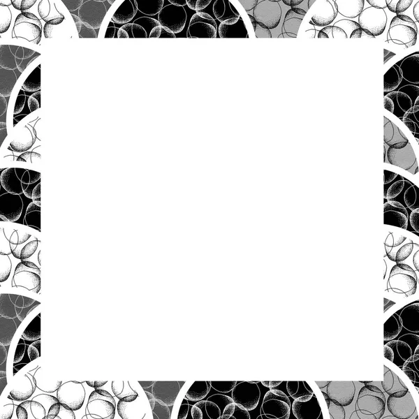 Brush or chalk drawn circles with dots pattern. Black and white geometrical background