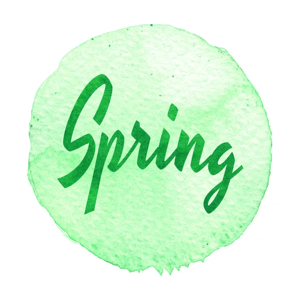 Grüner Aquarellkreis mit Wort Frühling — Stockfoto