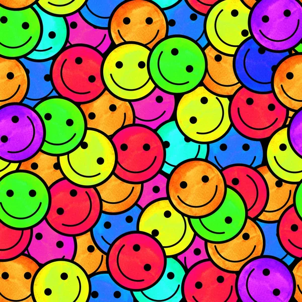 Menigte van emoticons lachende. Glimlacht pictogram patroon. — Stockfoto
