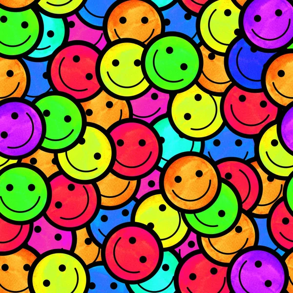 Menigte van emoticons lachende. Glimlacht pictogram patroon. — Stockfoto