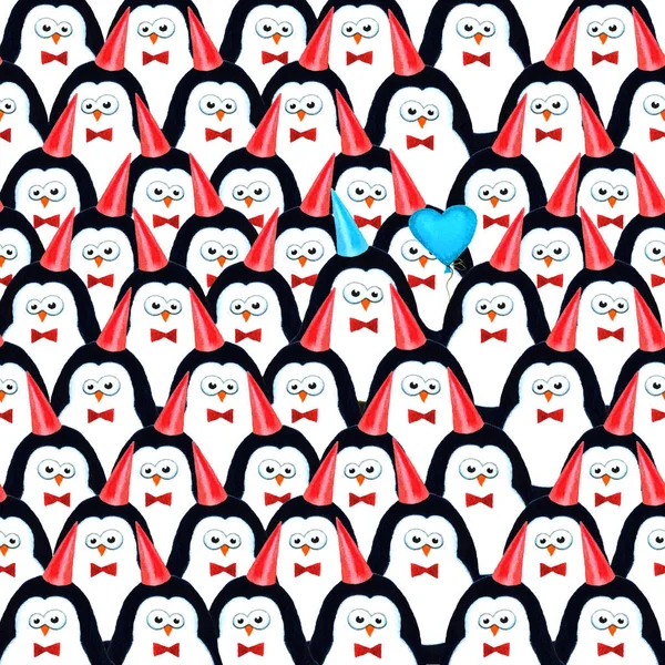 Menschenmenge der Pinguine. Aquarellillustration — Stockfoto