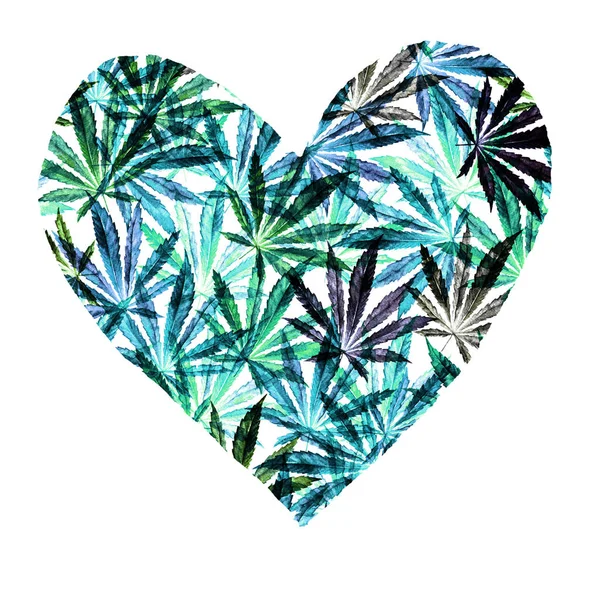 Coração de folhas de cannabis azul brilhante sativa — Fotografia de Stock