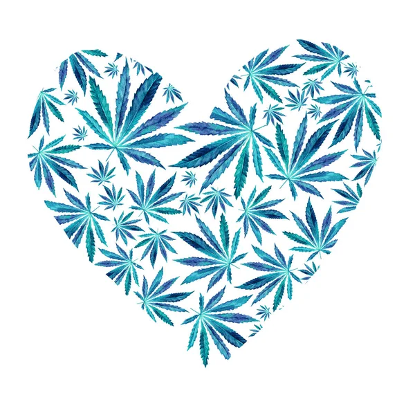 Srdce Bright Blue cannabis sativa listy — Stock fotografie