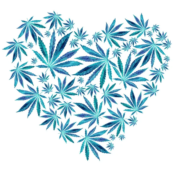Srdce Bright Blue cannabis sativa listy — Stock fotografie