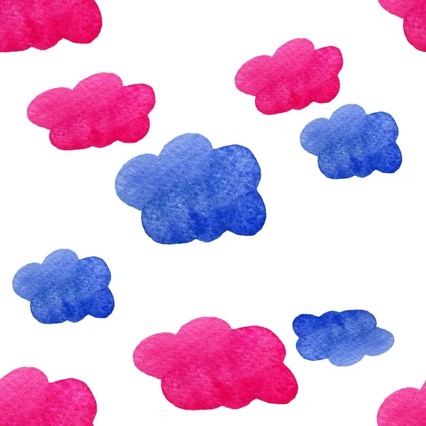 Blaue und rosa Aquarell Wolken Hintergrund. — Stockfoto