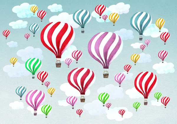 Varmluftsballonger med moln på blå himmel bakgrund — Stockfoto