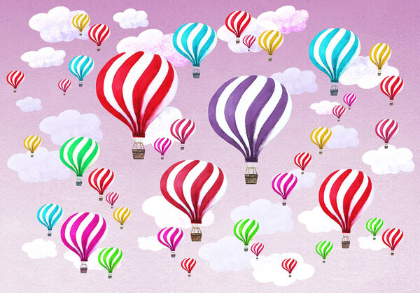 Hot air balloons with clouds on sky background