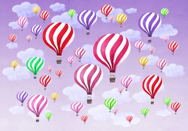 Varmluftsballonger med moln på himlen bakgrund — Stockfoto