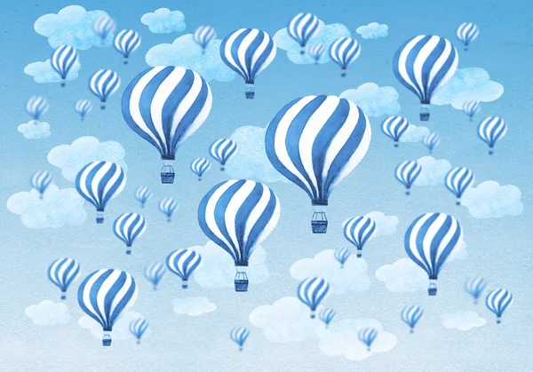 Luftballonger som flyger genom en molnig himmel — Stockfoto