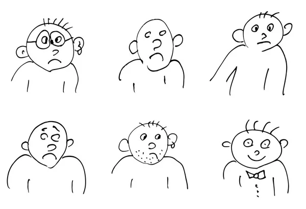 Handgetekende doodle gezichten van mannen van verschillende stijlen — Stockvector
