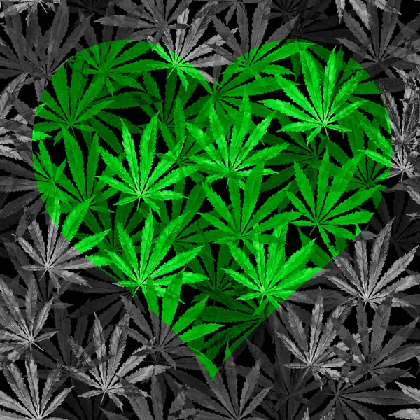 Coração de folhas de cannabis verde brilhante sativa — Fotografia de Stock