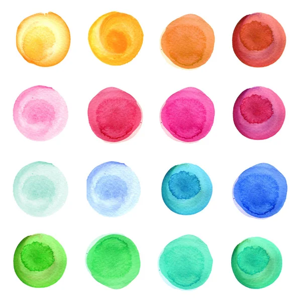 Ensemble de cercles d'aquarelle colorés isolés sur blanc . — Photo