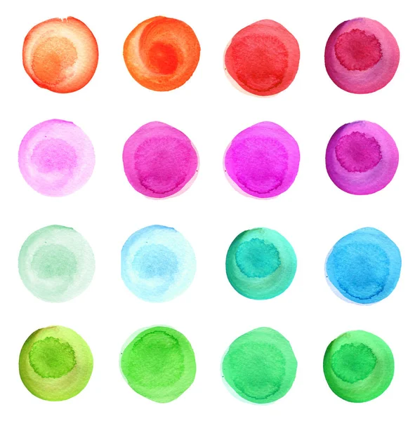 Reeks van kleurrijke aquarel cirkels geïsoleerd op wit. — Stockfoto