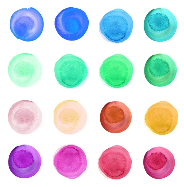 Ensemble de cercles d'aquarelle colorés isolés sur blanc . — Photo