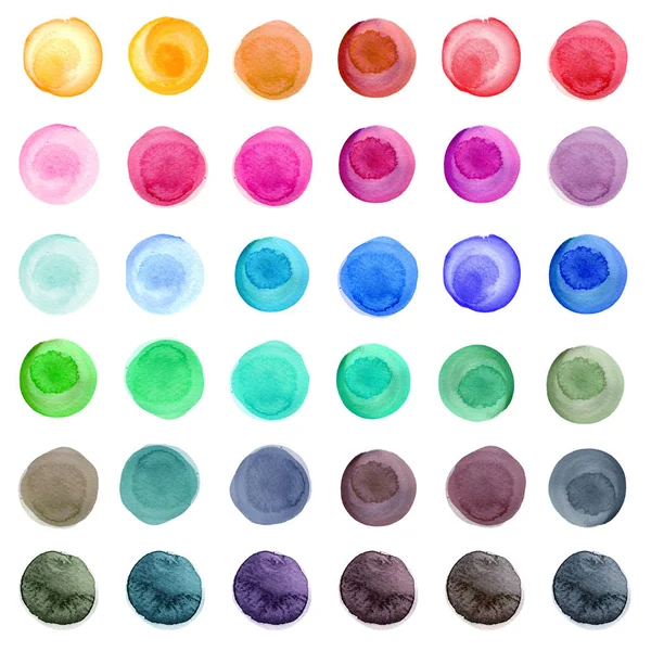 Reeks van kleurrijke aquarel cirkels geïsoleerd op wit. — Stockfoto