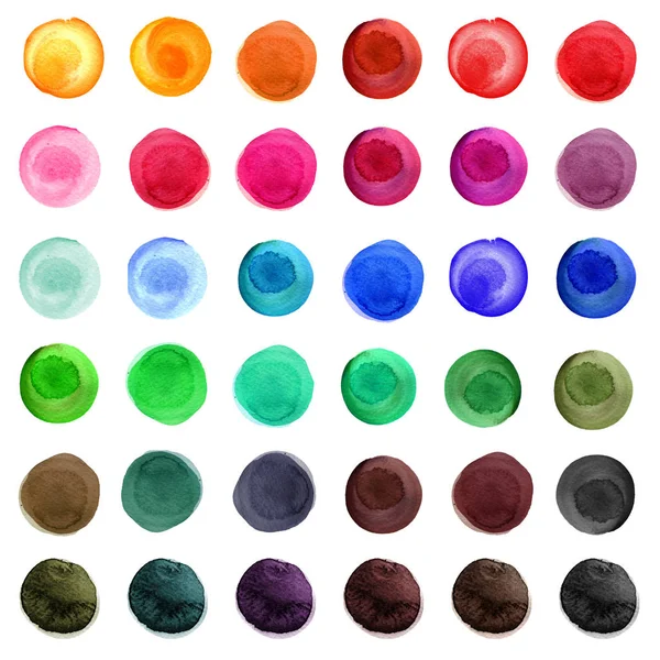 Conjunto de círculos de acuarela de colores aislados en blanco . —  Fotos de Stock