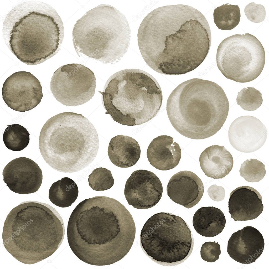 Set of brown, coffee watercolor circles