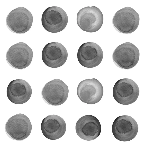 Cercles d'aquarelle vectoriels, taches rondes couleur gris — Image vectorielle