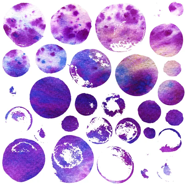 Conjunto de aquarela violeta, círculos roxos escuros . — Fotografia de Stock