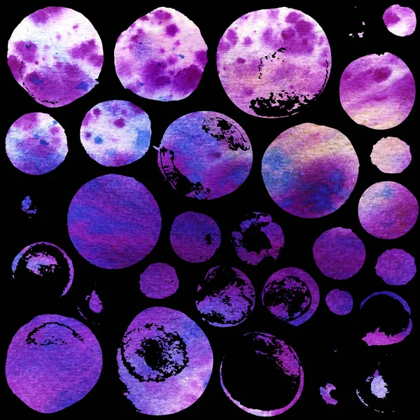 Set of watercolor violet, dark purple circles. — Stock Photo, Image