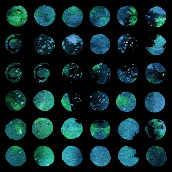 水彩ミント青、緑の円のセット — ストック写真