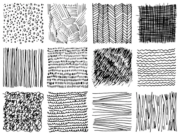 Ensemble de textures d'encre dessinées à la main. Modèles de rayures vectorielles simples — Image vectorielle