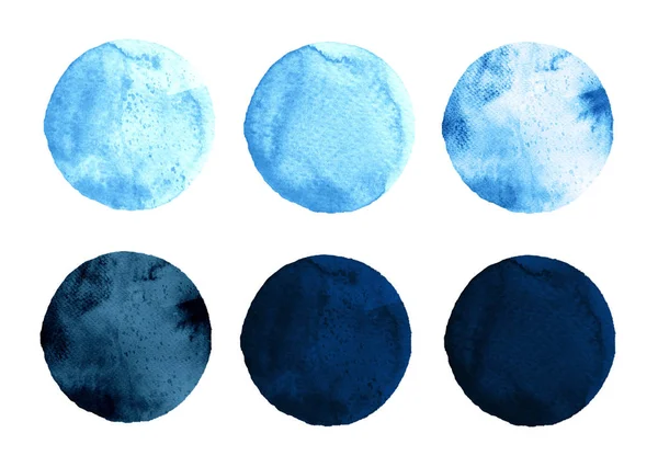 Conjunto de aquarela azul círculo pintado em branco — Fotografia de Stock