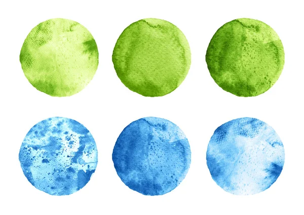 Conjunto de círculos de acuarela verde y azul en blanco — Foto de Stock